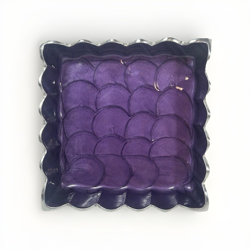 Julia Knight 5" Napkin Holder Peony Sugarplum Purple Enamel Aluminum Square VTG